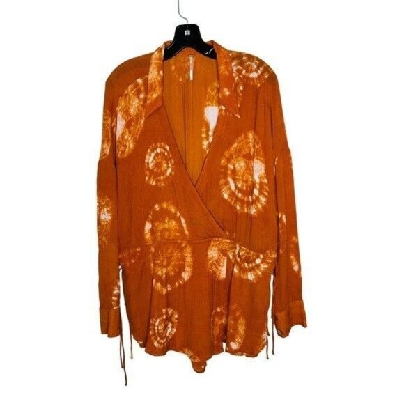 Free People Marla Printed Shortall Orange Romper Women’s Size Small New - Picture 4 of 15